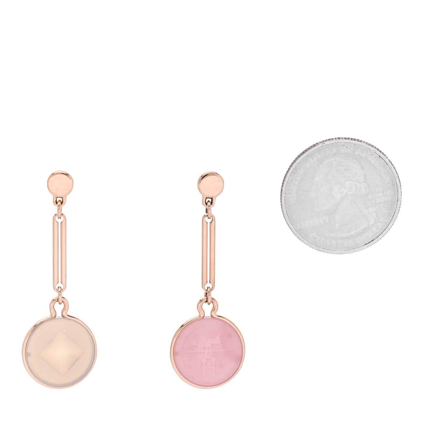 18K Rose Gold Pink Chalcedony Grey Agate Ex-Libris Drop Earrings
