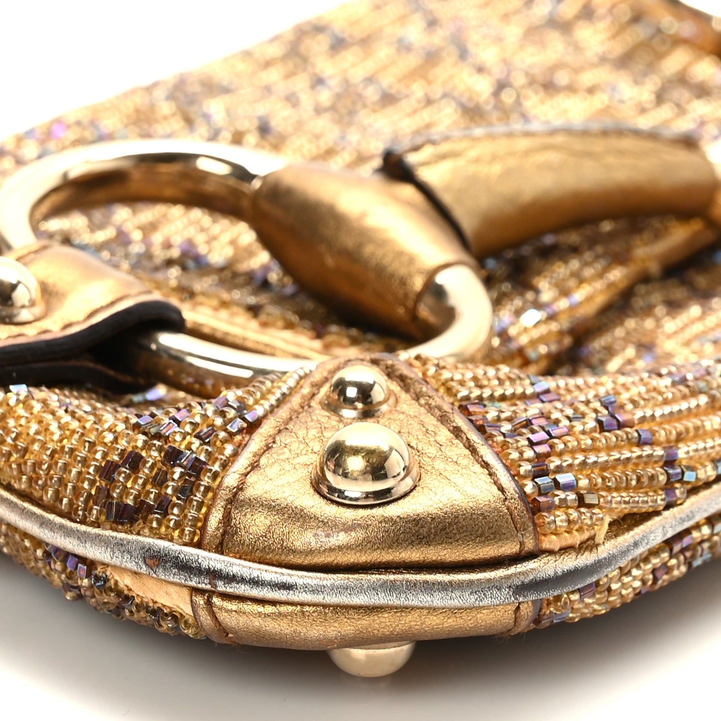 Monogram Beaded Metallic Calfskin Small Horsebit Chain Clutch Gold