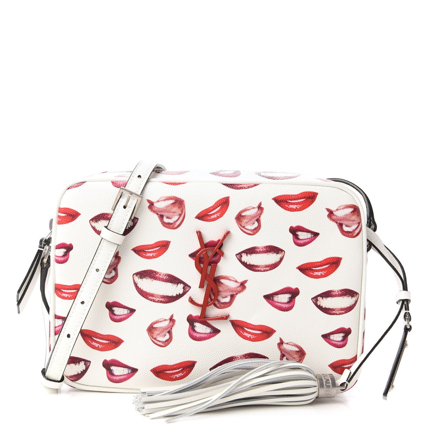Grain De Poudre Lips Print Medium Classic Monogram Camera Bag White Red