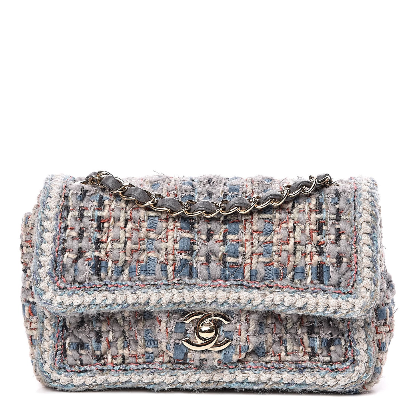 Tweed Quilted Mini Square Flap Bag Blue