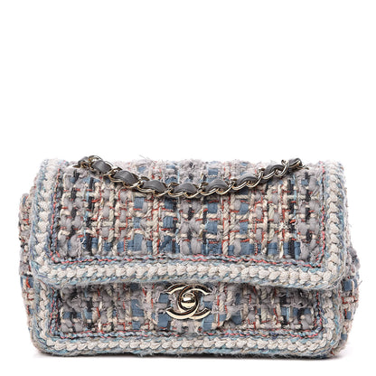 Chanel Tweed Quilted Mini Square Flap Bag Blue 1 of 11