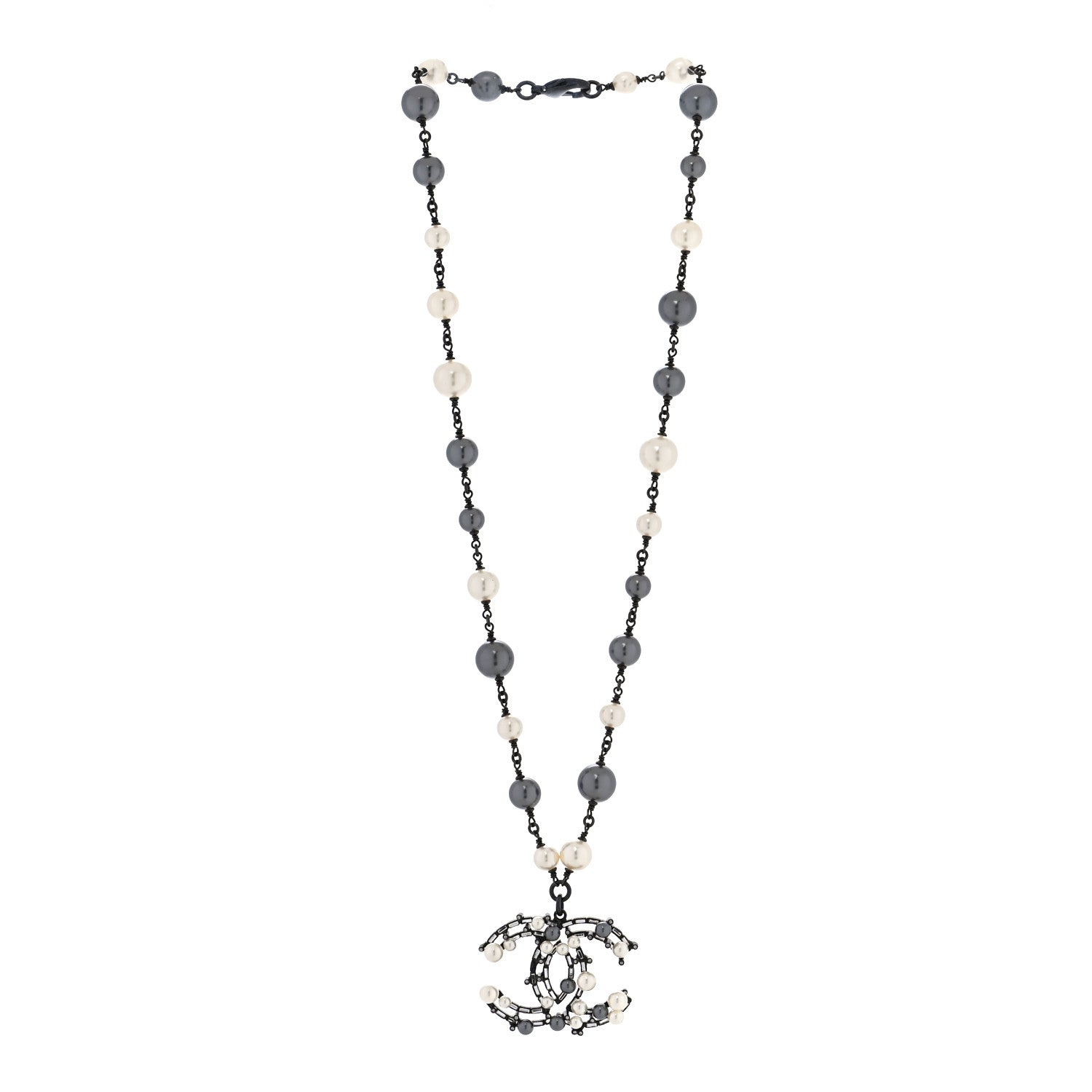 Chanel Ruthenium Pearl Baguette Crystal CC Necklace Black 3 of 6