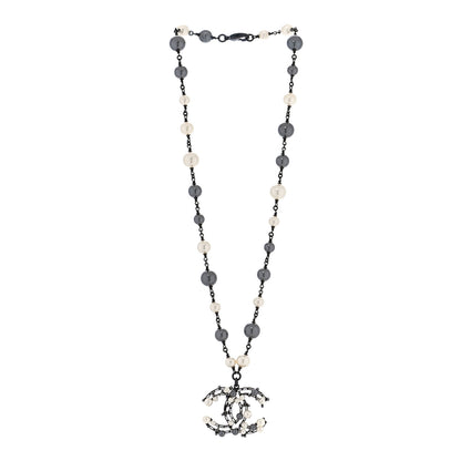 Chanel Ruthenium Pearl Baguette Crystal CC Necklace Black 3 of 6