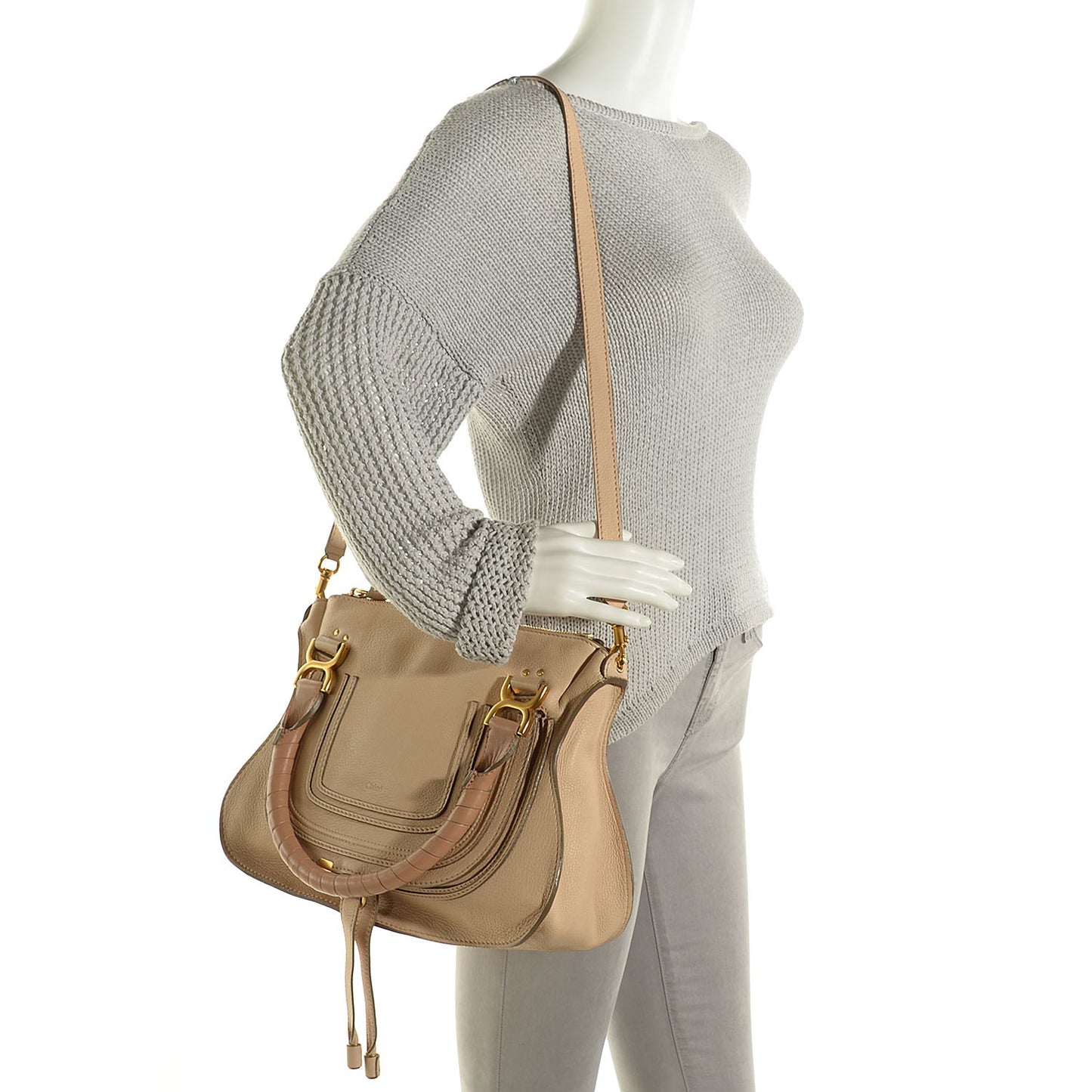 Lambskin Perforated Medium Marcie Satchel Angora Beige