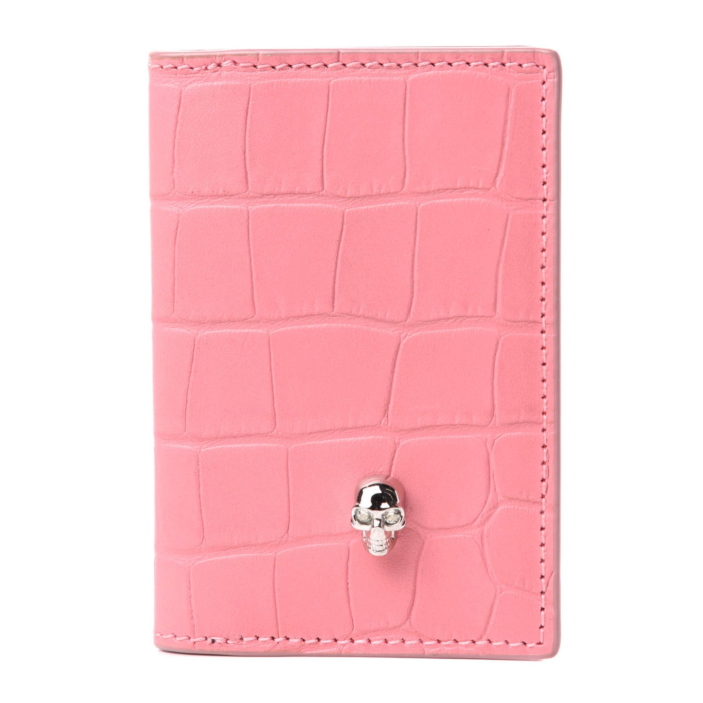 Calfskin Croc Embossed Skull Pocket Organizer Pink