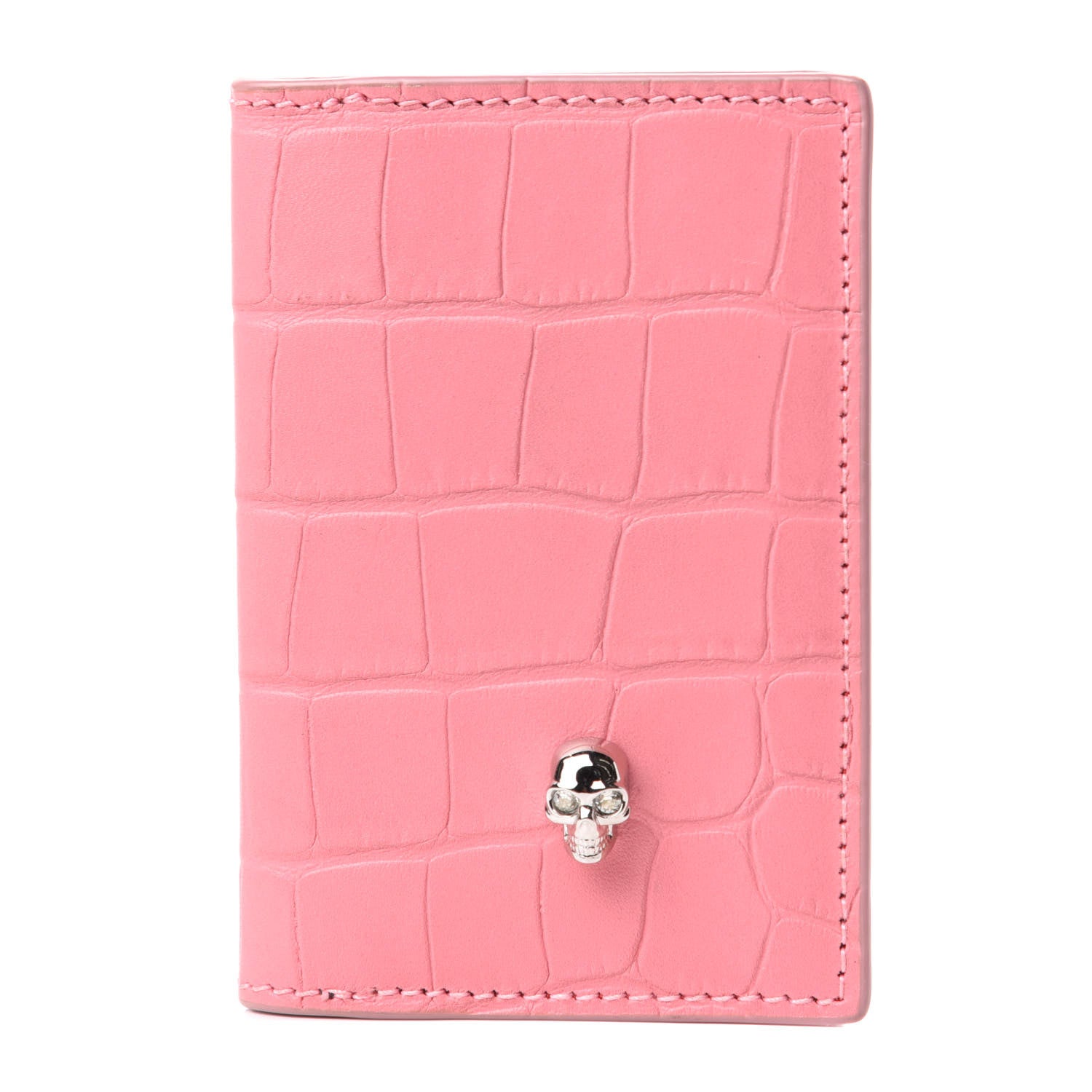 Alexander McQueen Calfskin Croc Embossed Skull Pocket Organizer Pink 1 of 8