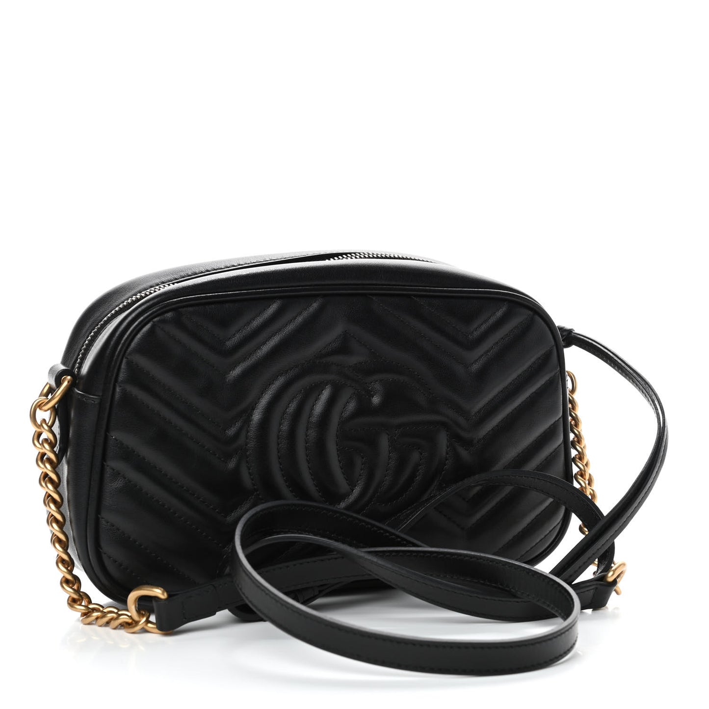 Calfskin Matelasse Small GG Marmont Chain Shoulder Bag Black