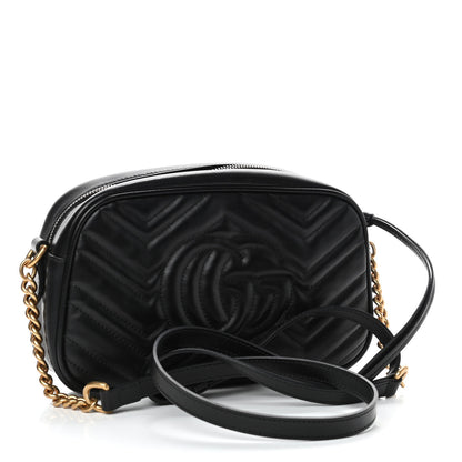 Gucci Calfskin Matelasse Small GG Marmont Chain Shoulder Bag Black 2 of 4