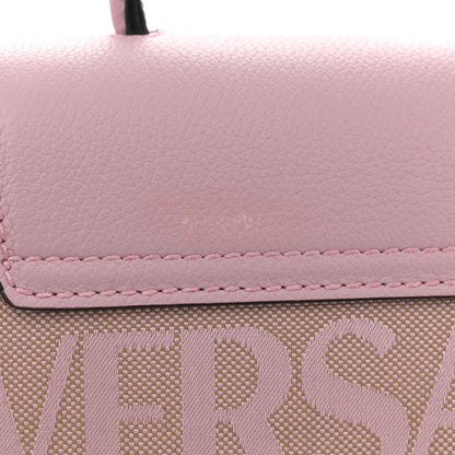 Versace Calfskin Canvas Allover La Medusa Small Top Handle Handbag Pink 10 of 11