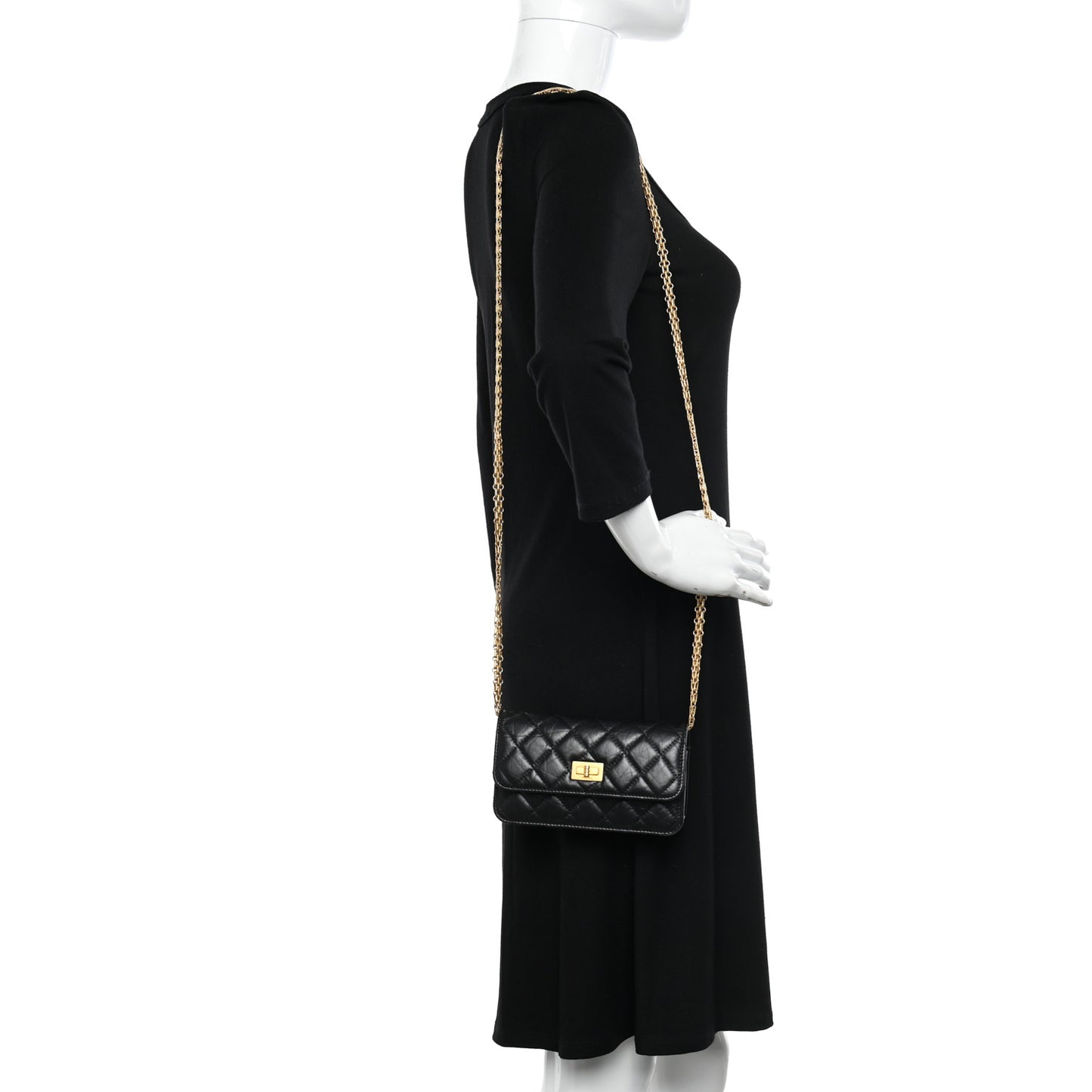 Aged Calfskin Quilted Reissue Flap Phone Holder With Chain Black