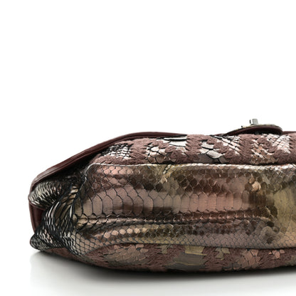 Chanel Metallic Snakeskin Crochet Soft and Chain Maxi Flap Burgundy Multicolor 9 of 11