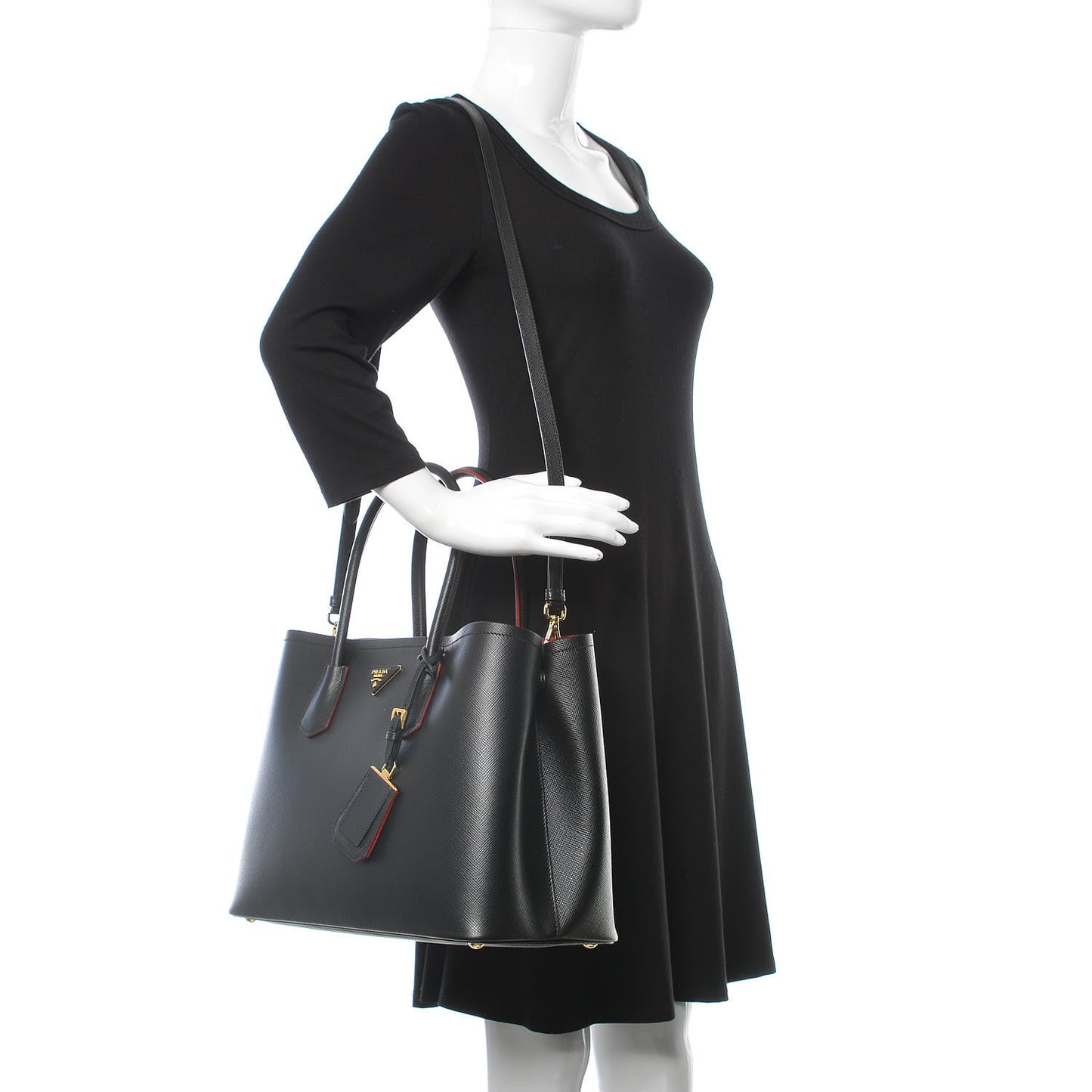 Saffiano Cuir Large Double Bag Black Fuoco