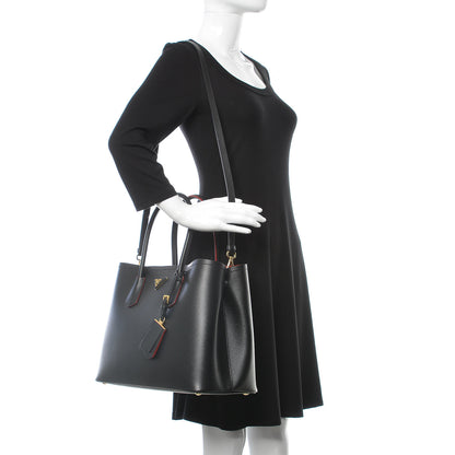 Prada Saffiano Cuir Large Double Bag Black Fuoco 3 of 11