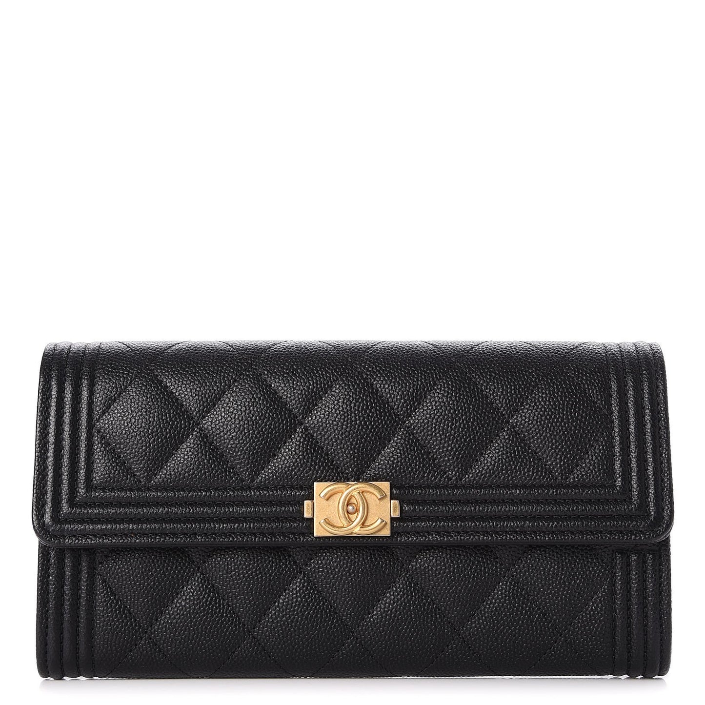 Caviar Quilted Large Boy Gusset Flap Wallet Black