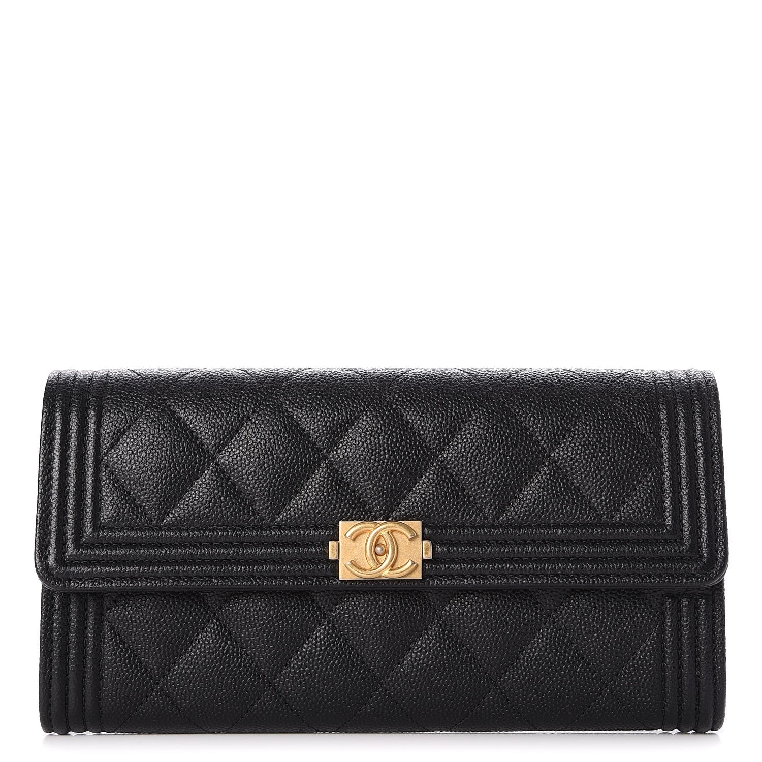 Chanel Caviar Quilted Large Boy Gusset Flap Wallet Black 1 of 9