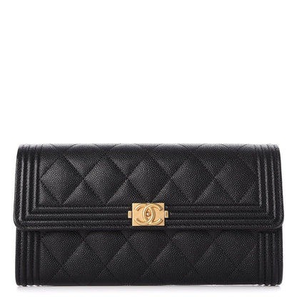 Chanel Caviar Quilted Large Boy Gusset Flap Wallet Black 1 of 9