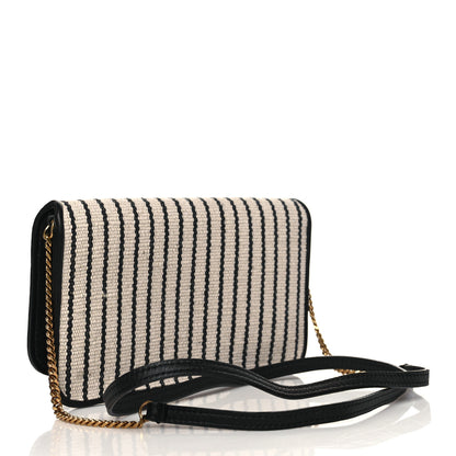 Saint Laurent Canvas Striped Phone Holder Crossbody Beige Black 3 of 10
