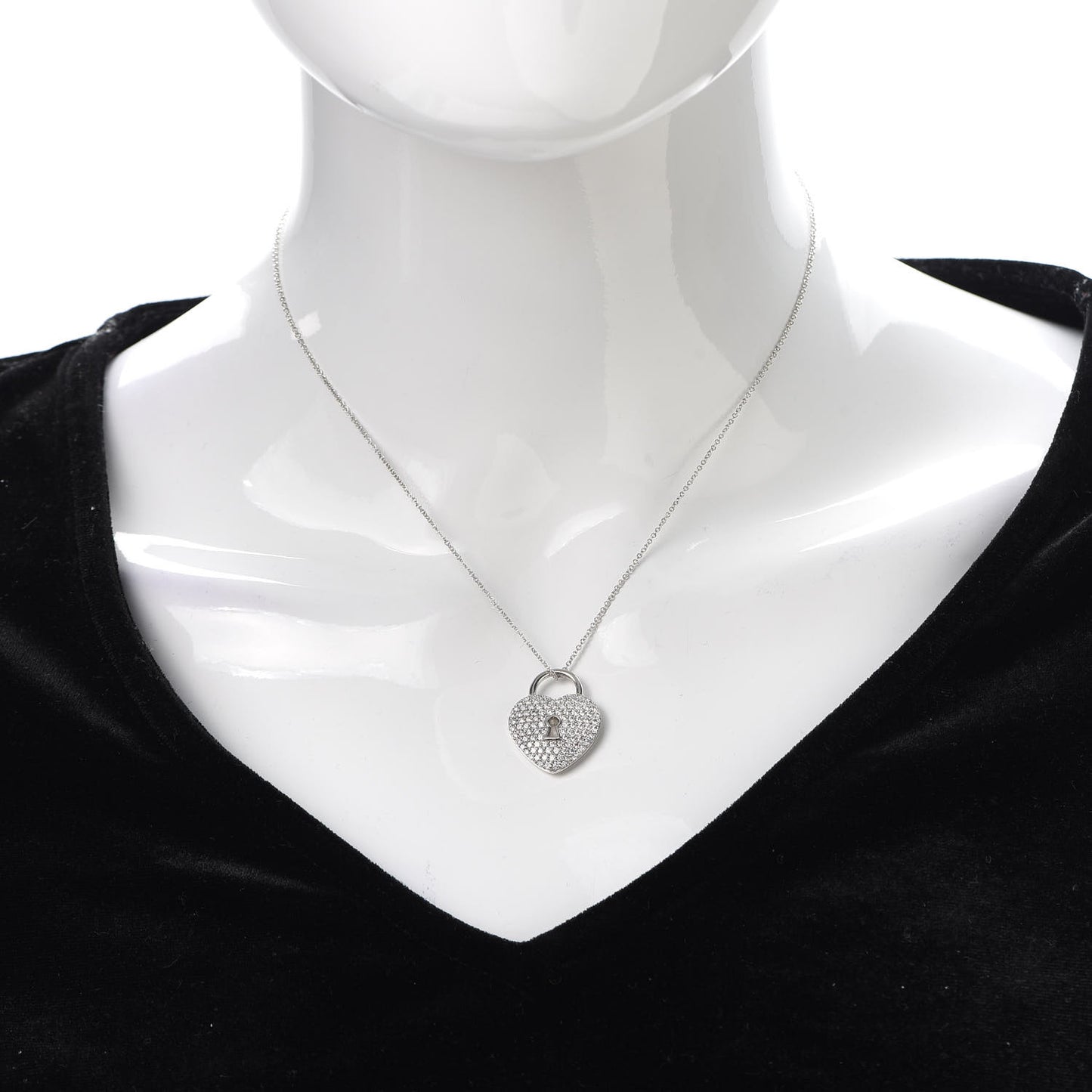 Platinum Diamond Large Heart Lock Pendant Necklace