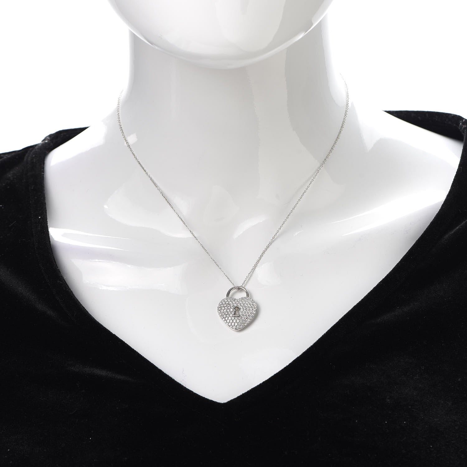 Tiffany Platinum Diamond Large Heart Lock Pendant Necklace 2 of 7