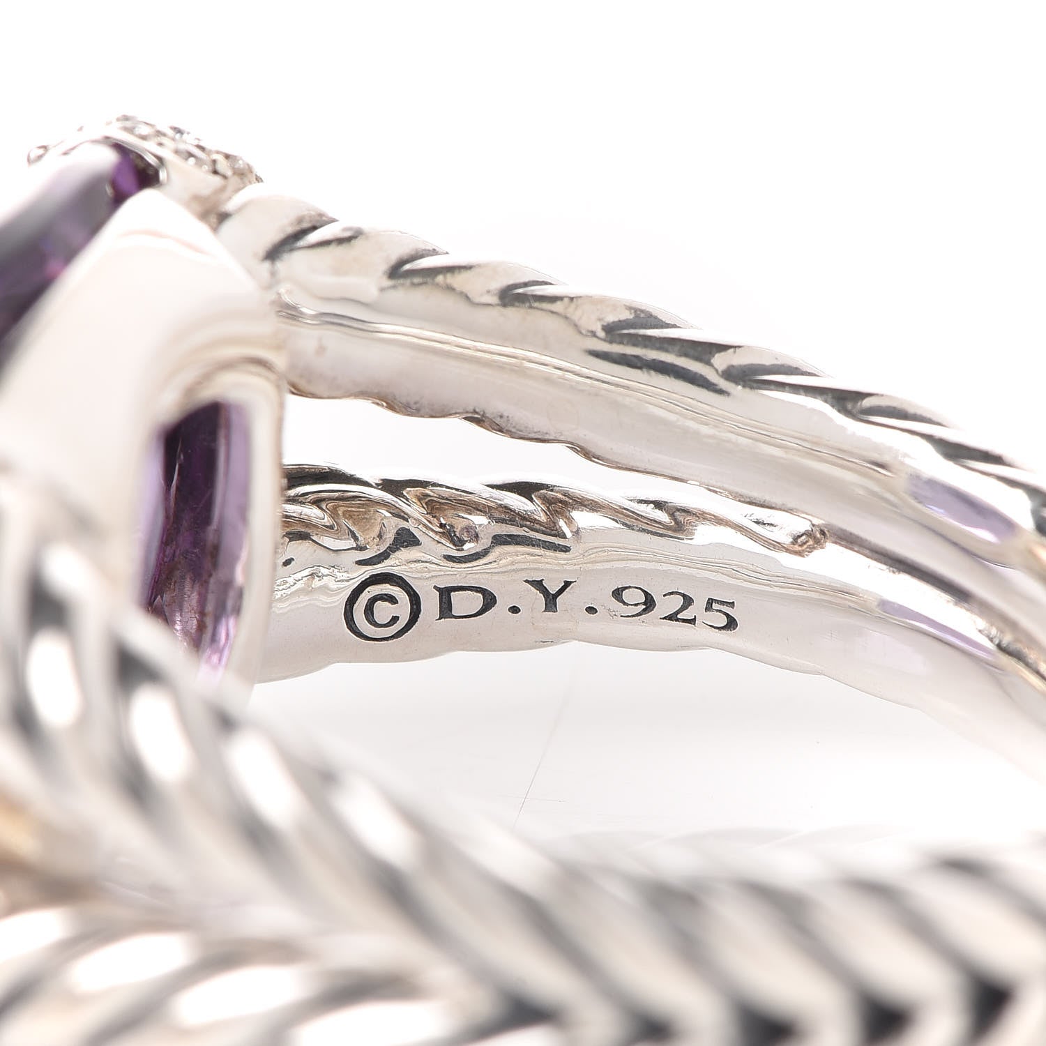 David Yurman Sterling Silver Diamond Amethyst Willow Ring 54 6.75 5 of 5