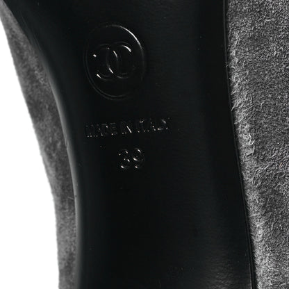 Chanel Suede Calfskin Satin Gabrielle Cap Toe Boots 39 Grey Black 6 of 9