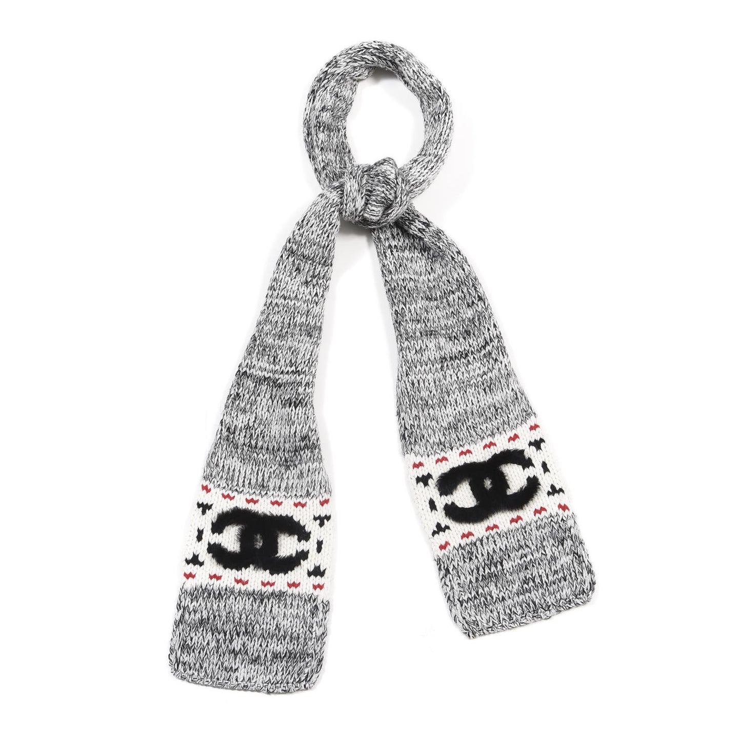 Wool Shearling CC Scarf Grey Black White