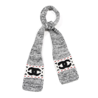 Chanel Wool Shearling CC Scarf Grey Black White 1 of 4