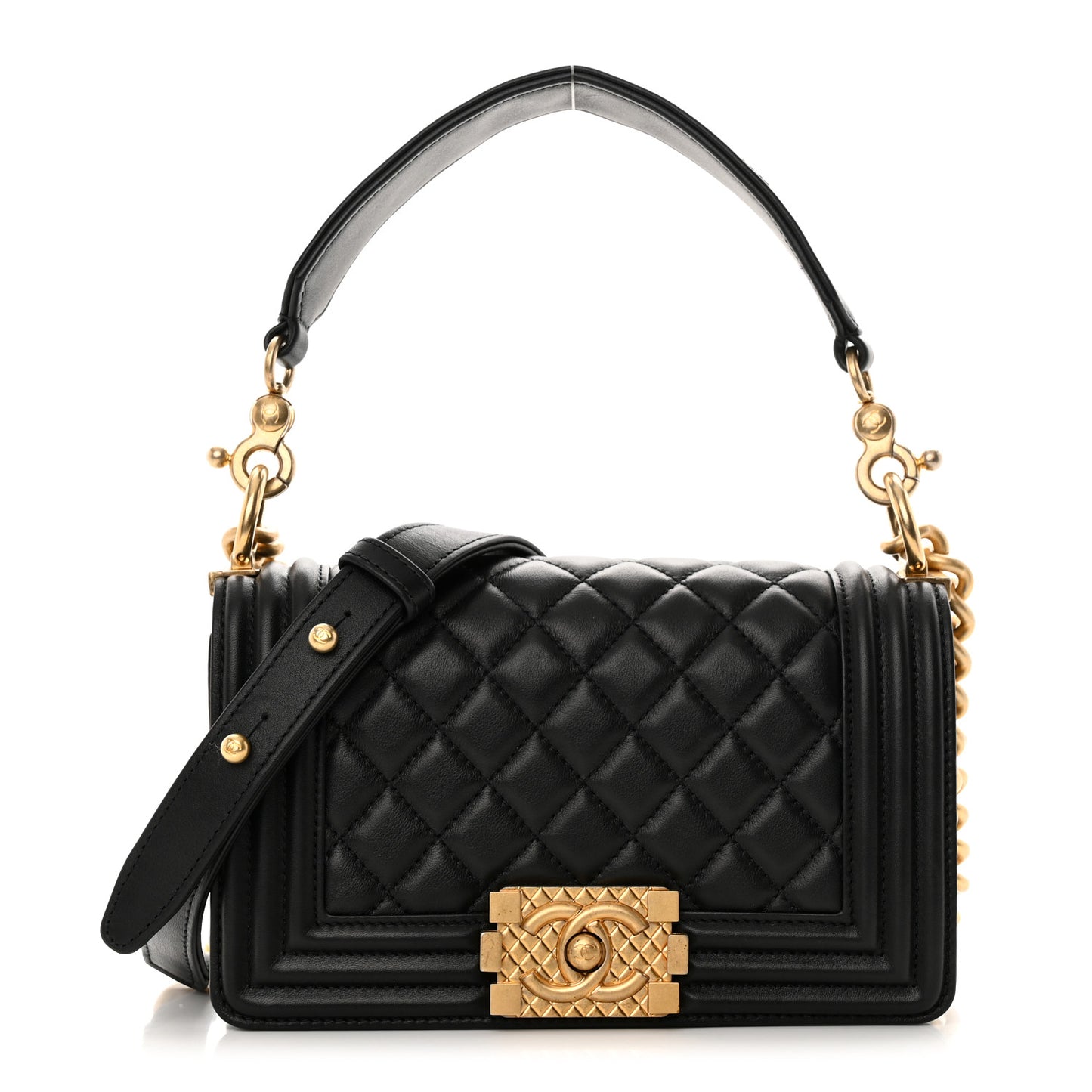 Calfskin Small Boy Logo Top Handle Flap Black