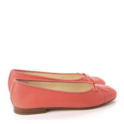Chanel Lambskin Cap Toe CC Ballerina Flats 37.5 Coral 4 of 10