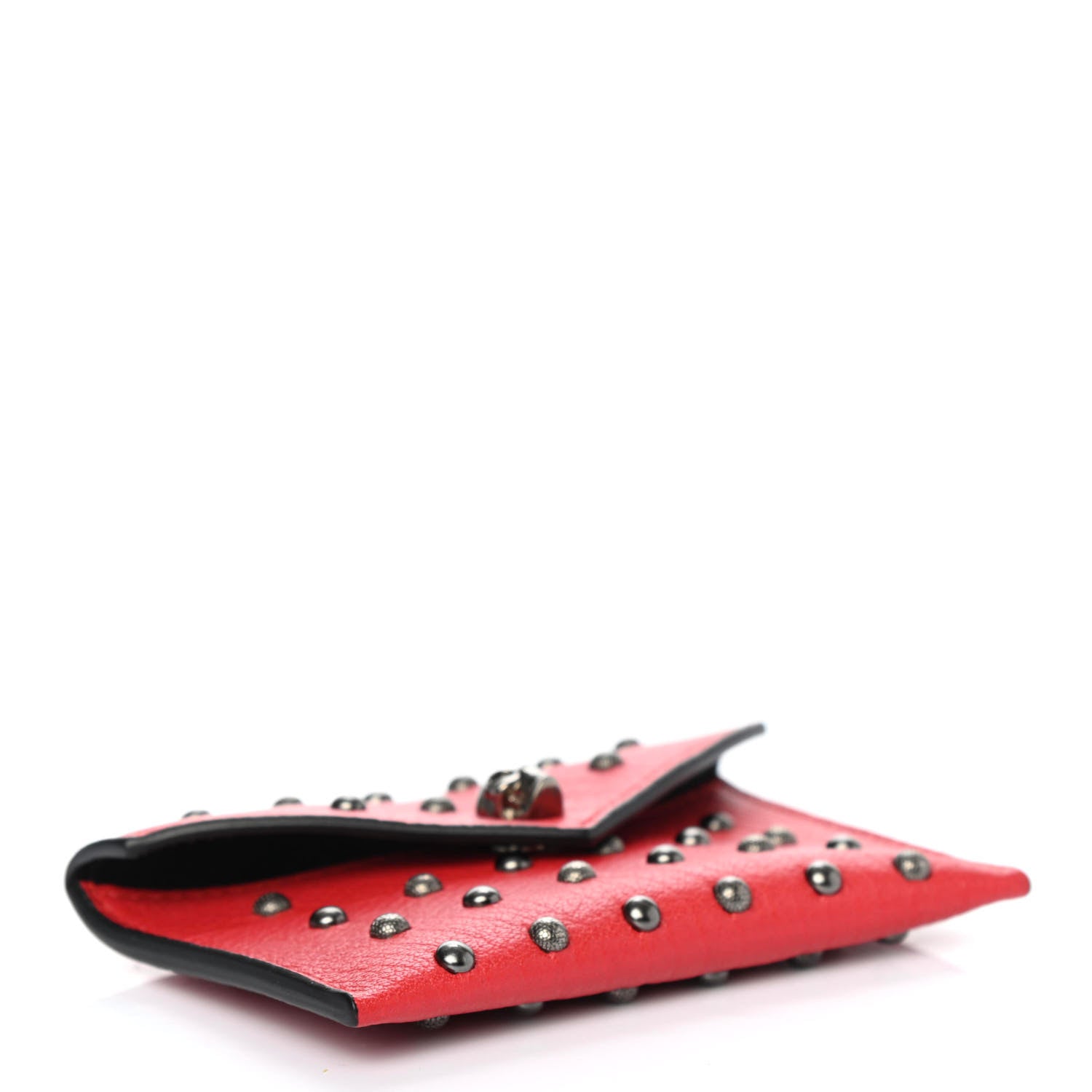 Alexander McQueen Calfskin Skull Studded Envelope Card Holder Red 3 of 4