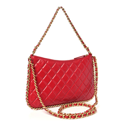 Chanel Shiny Crumpled Lambskin Quilted Large Trendy Chain Around Hobo Red 3 of 10