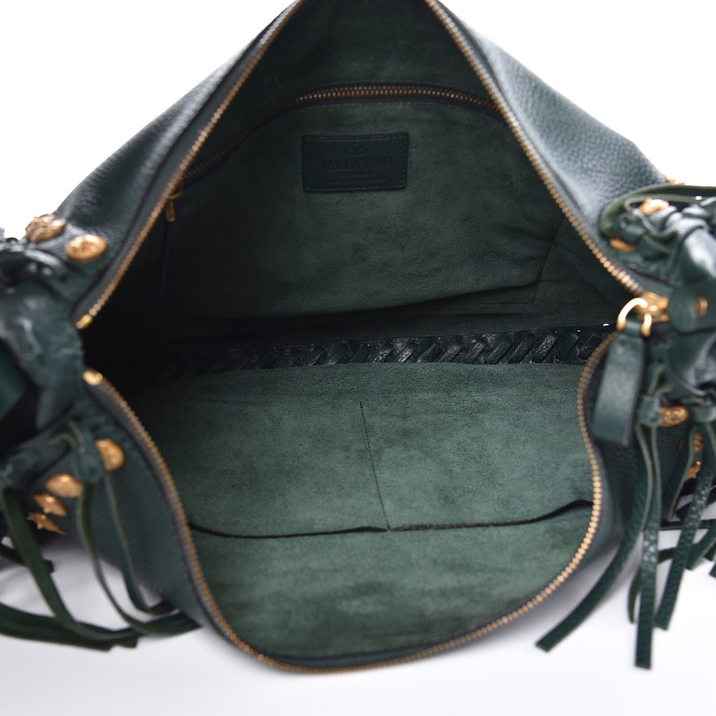 Grained Calfskin C-Rockee Fringe Hobo Light Emerald