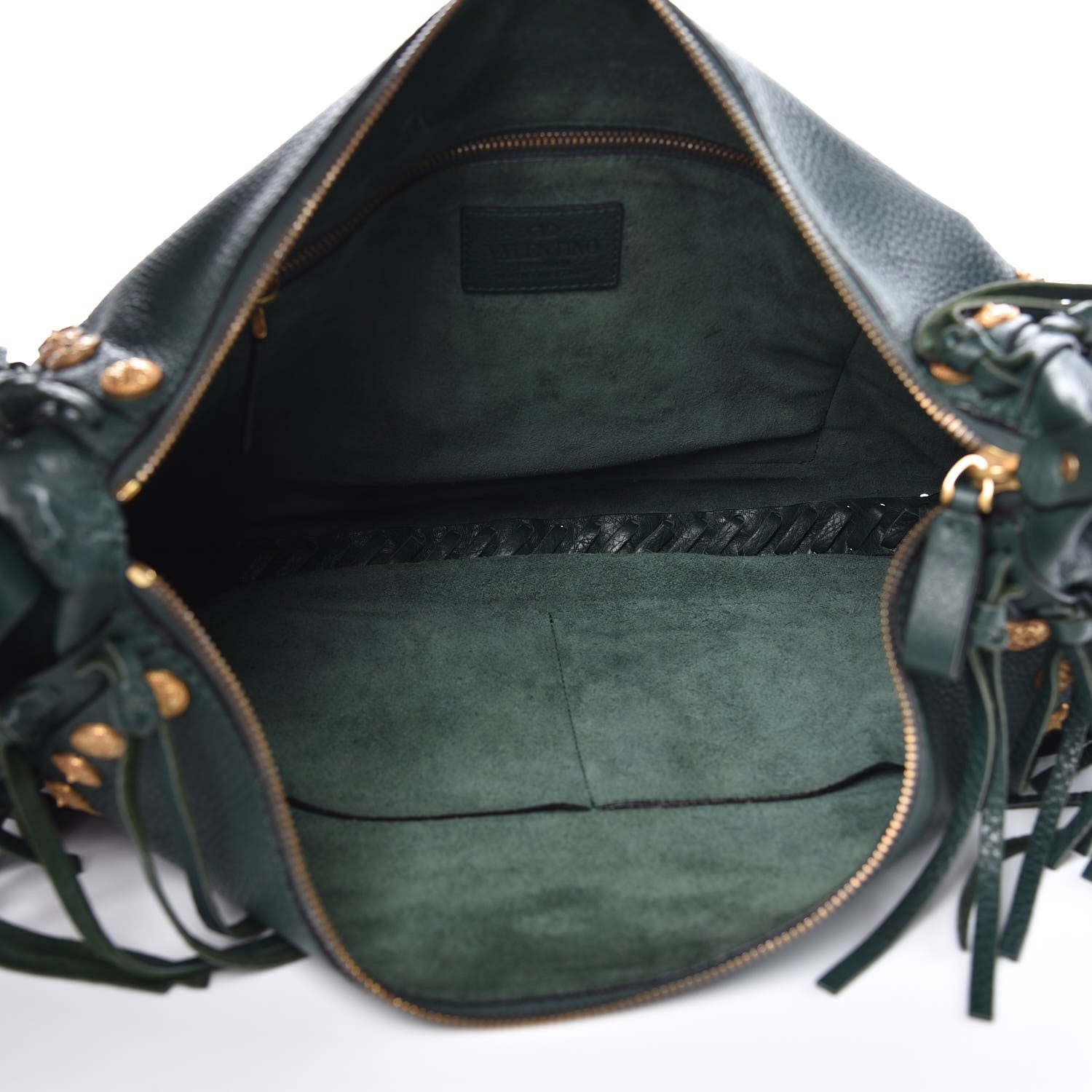 Valentino Garavani Grained Calfskin C-Rockee Fringe Hobo Light Emerald 5 of 12