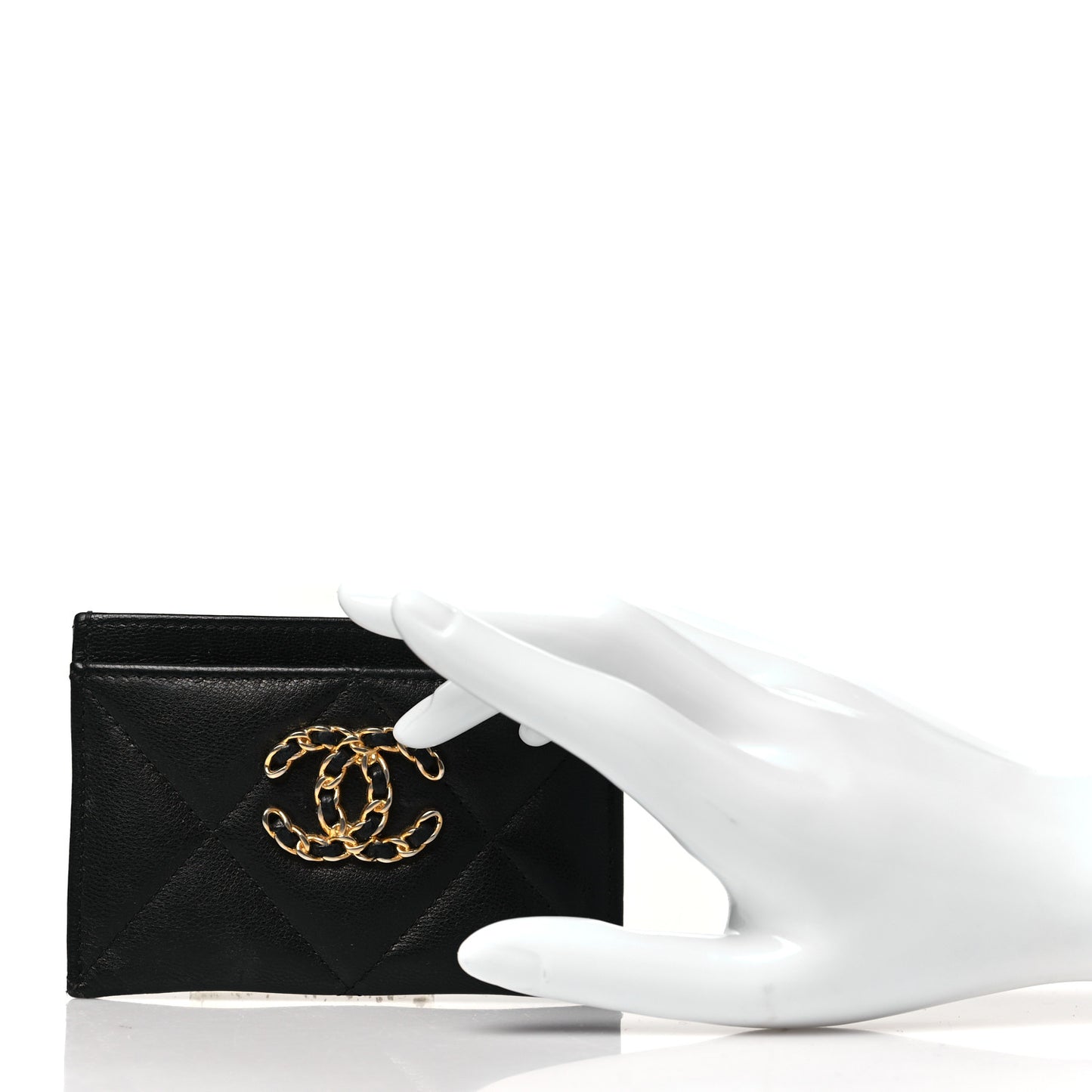 Lambskin Quilted Chanel 19 Card Holder Black