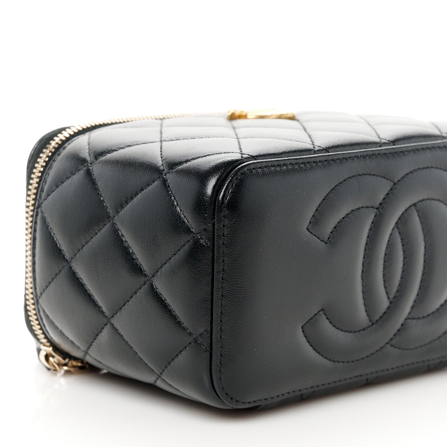 Lambskin Quilted Sweetheart Vanity Case Black