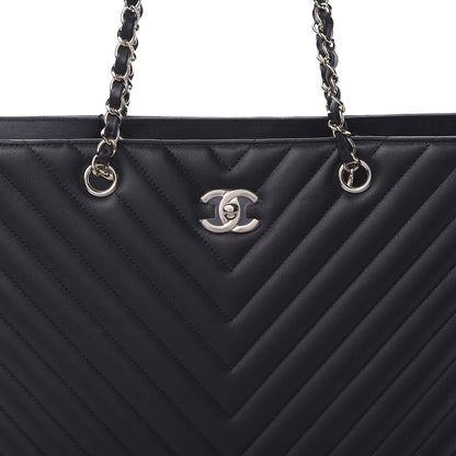 Chanel Calfskin Chevron Quilted Large Shopping Tote Black 7 of 13