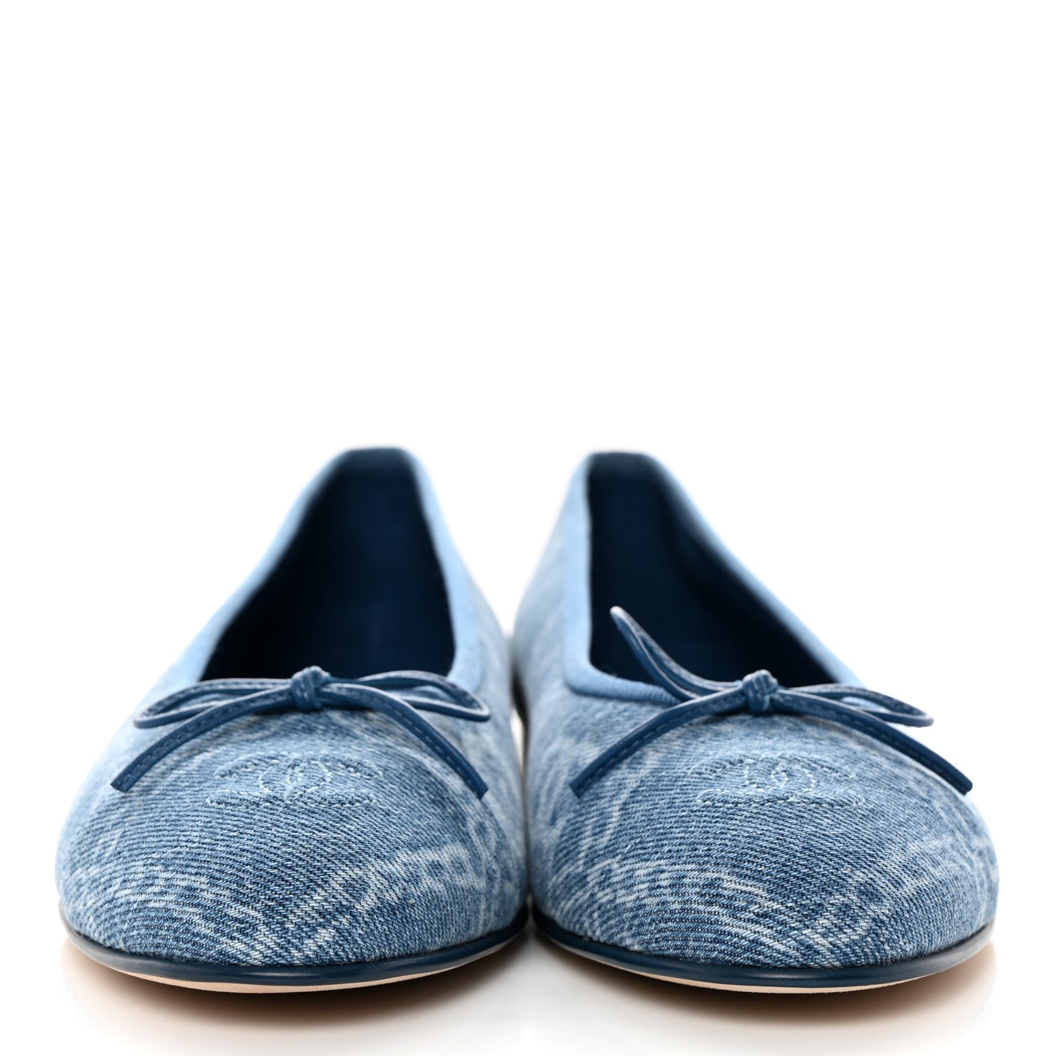 Chanel Denim Printed Cap Toe Ballerina Flats 39.5 Blue 2 of 8