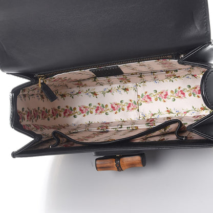 Gucci Calfskin Frame Print Bamboo Top Handle Bag Black 6 of 12
