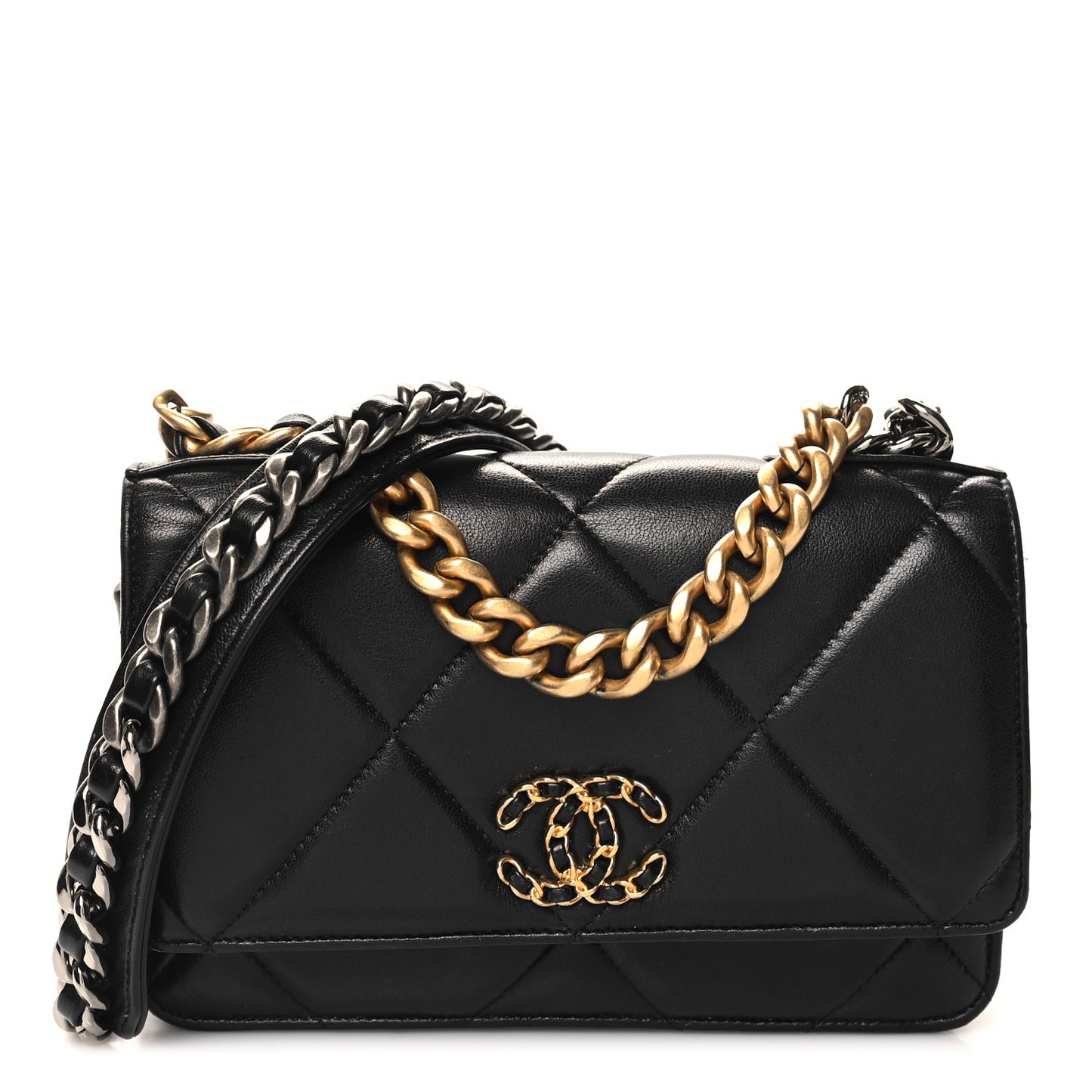 Lambskin Quilted Chanel 19 Wallet On Chain WOC Black