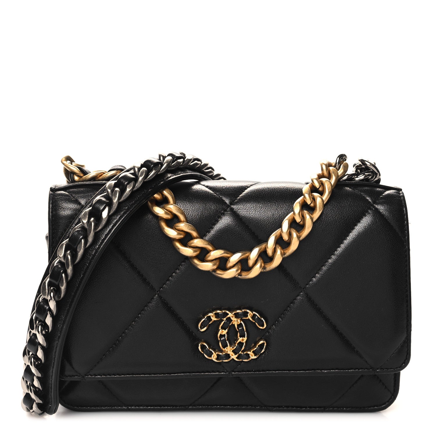 Chanel Lambskin Quilted Chanel 19 Wallet On Chain WOC Black 1 of 15
