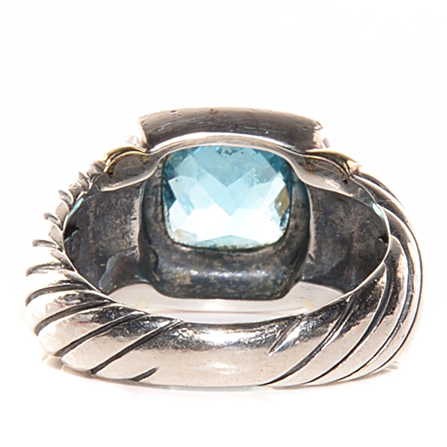 Sterling Silver 14K Yellow Gold Blue Topaz 7mm Noblesse Ring 51 5.75