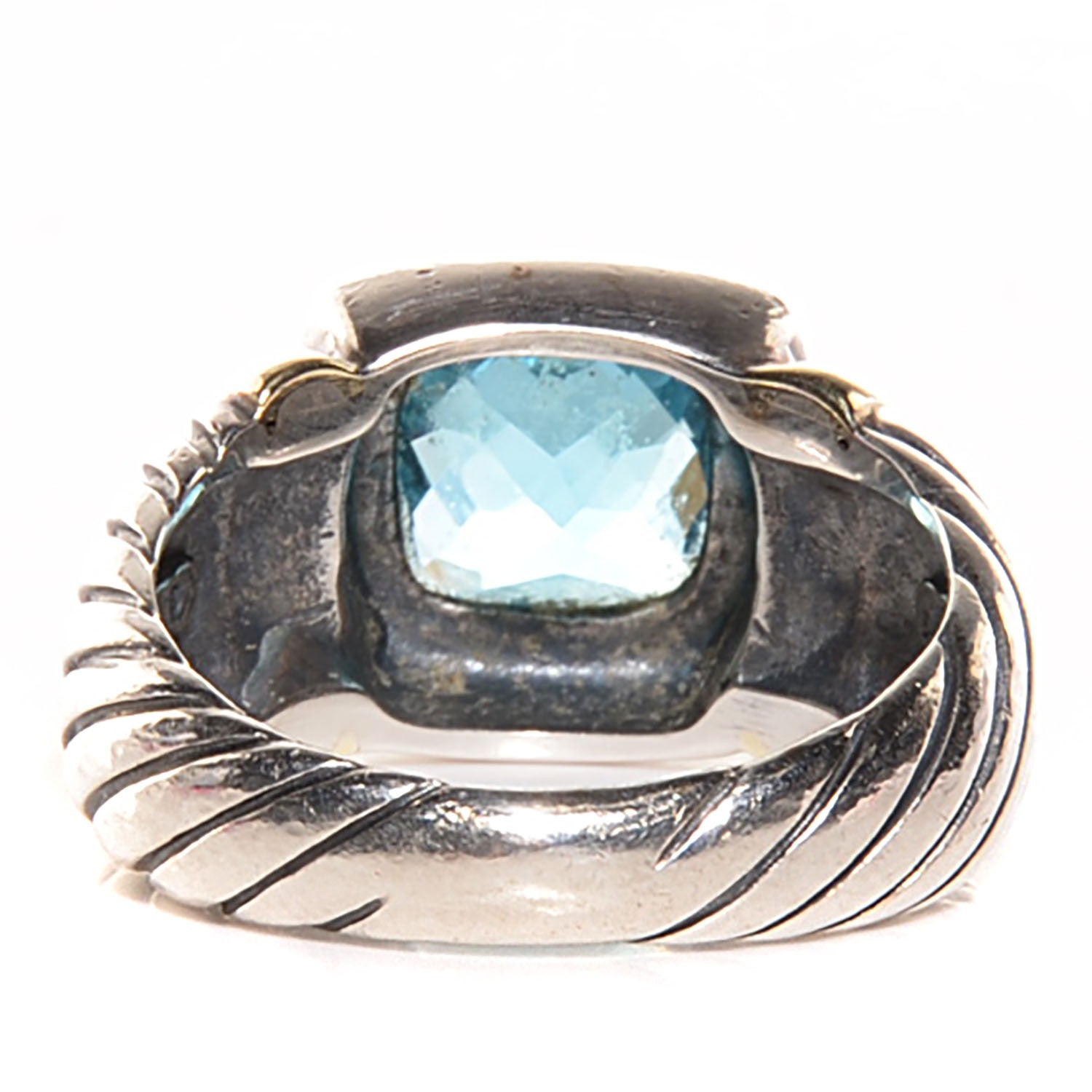 David Yurman Sterling Silver 14K Yellow Gold Blue Topaz 7mm Noblesse Ring 51 5.75 3 of 7
