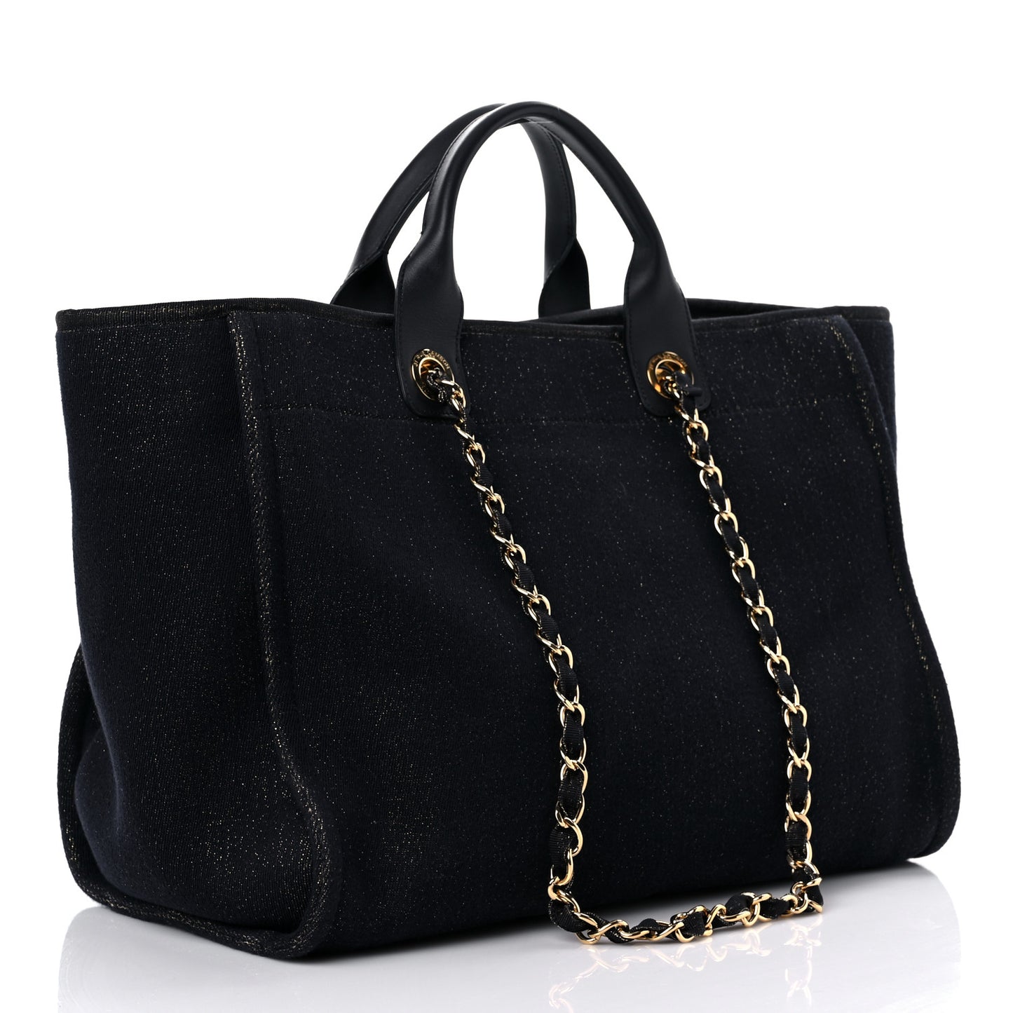 Lurex Canvas Medium Deauville Tote Navy Blue Gold