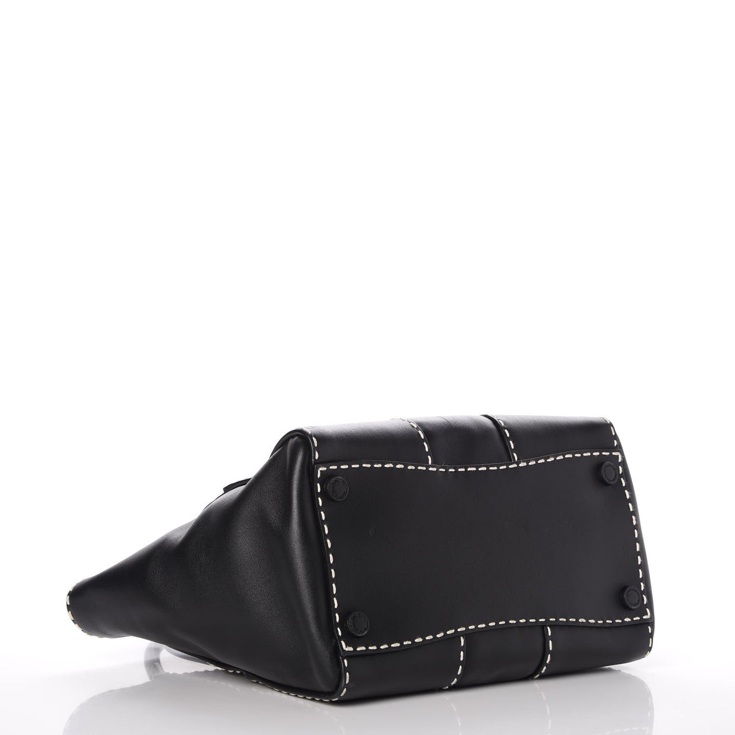 City Calf Small Stitched Twin Pocket Tote Black White