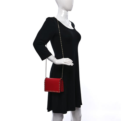 Valentino Garavani Pebbled Calfskin Rockstud Wallet on Chain Rouge Pur 2 of 11