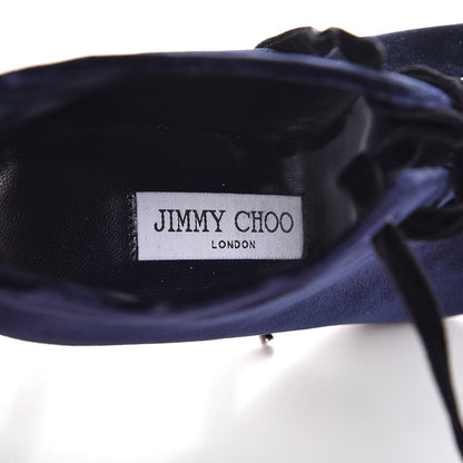 Jimmy Choo Velvet Lace Up Mavy Booties 37 Navy 9 of 10