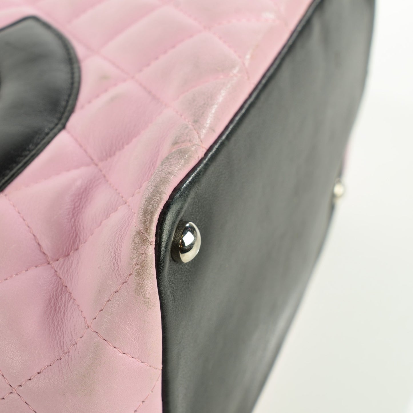 Calfskin Quilted Small Cambon Tote Pink Black