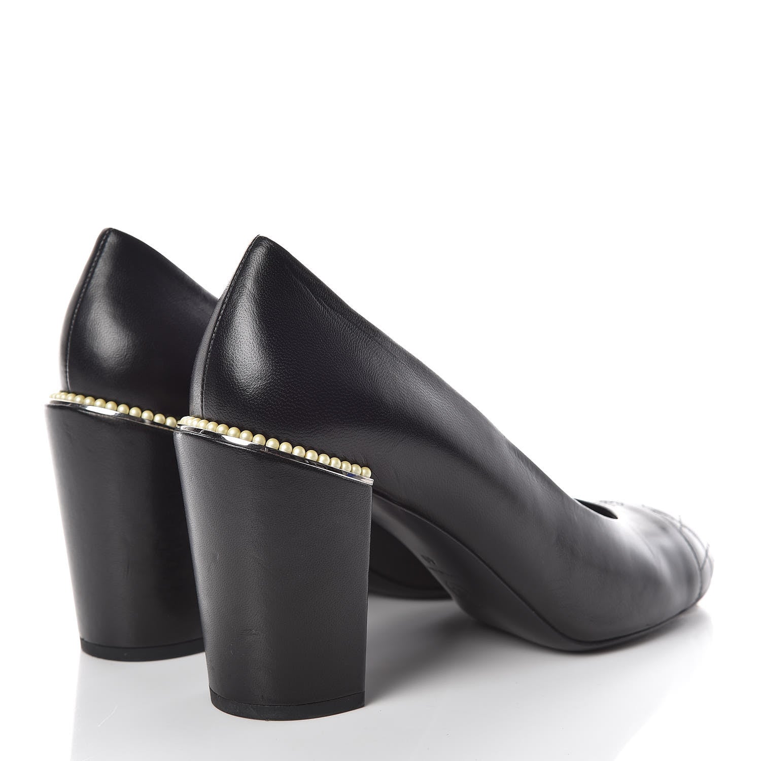 Chanel Lambskin Pearl Cap Toe Pumps 40 Black 4 of 15