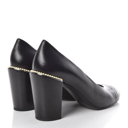 Chanel Lambskin Pearl Cap Toe Pumps 40 Black 4 of 15