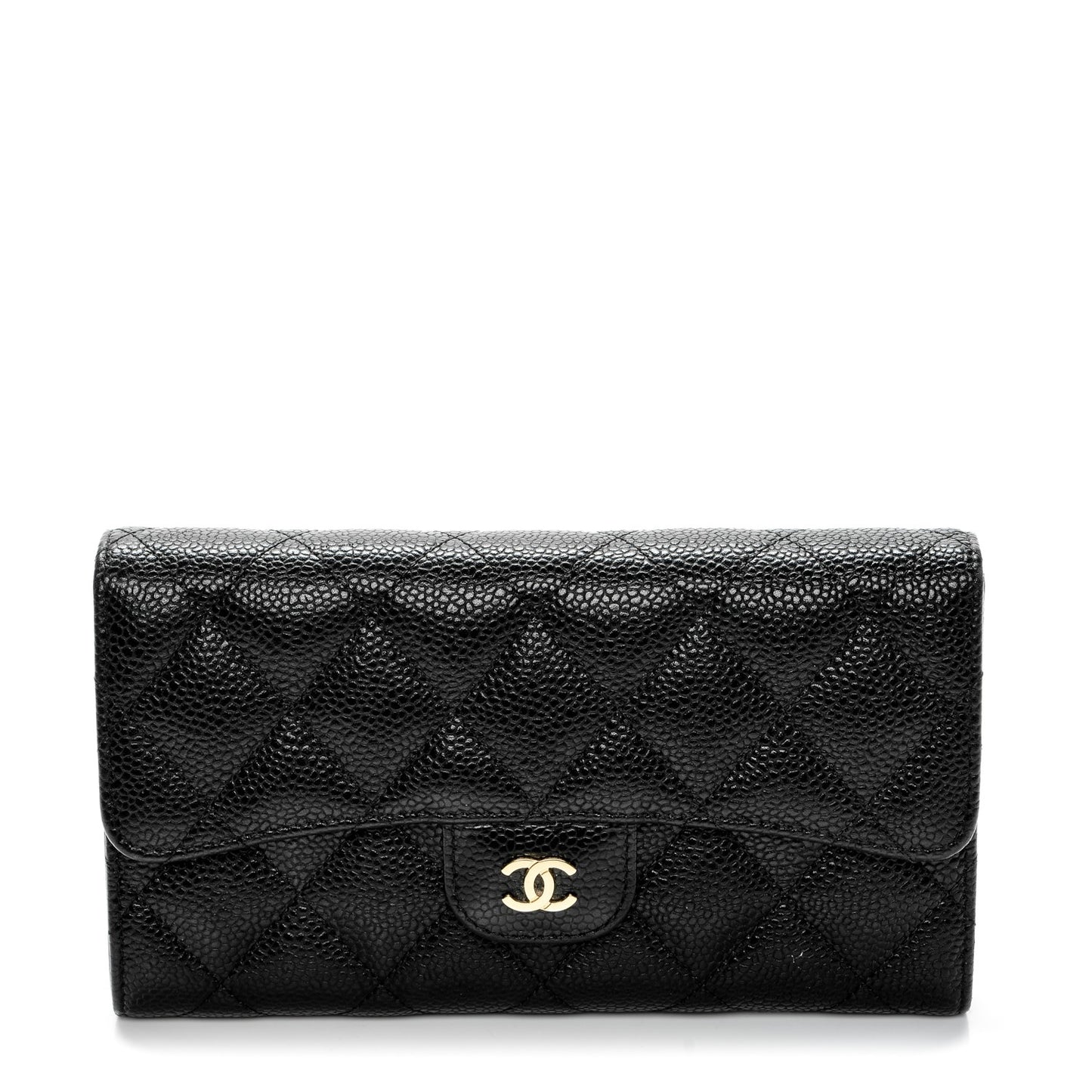 Caviar Quilted Large Flap Wallet Black